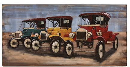 Dynamic24 3D Metallbild Oldtimer Metall Wandbild Retro Vintage Bild Küche Wohnzimmer Deko