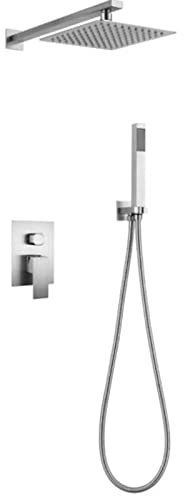 Set Doccia Incasso con Soffione e Doccetta, Miscelatore Doccia Set Incasso Acciaio Inox Doccetta Multifunzione Set Doccia Bagno-Spazzolato