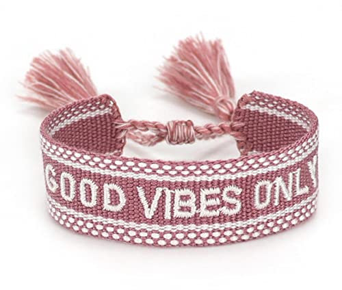 HTMRZ 1 Stück gewebtes Freundschaftsarmband für Frauen Seil geflochtene Armbänder Stickerei Brief Armband Schmuck-Good Vibes only-83