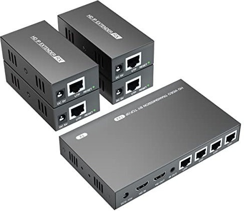 DT2104 HDMI Extender Splitter 1X4 150m con Supporto cavo Cat5e/Cat6/Cat7 1080P@60Hz Risoluzione Loop Out e Funzione POC
