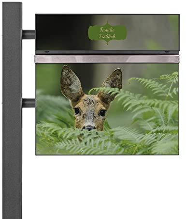 banjado® Standbriefkasten Anthrazit mit Namensschild REH & Zeitungsfach/Briefkasten mit Standfuß in Anthrazit/Postkasten A4 Einwurf inkl. Montagematerial & 2 Schlüsseln