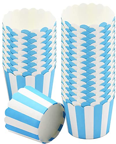 Muffin Förmchen, 50 Stück Cupcake Backbecher Einweg Muffins Muffinförmchen Backformen Cupcake Liners blau Streifen Backförmchen Ideal Papier Kuchenkörbchen für Geburtstage Hochzeiten und Partys