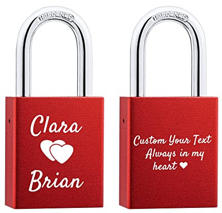 OTXIXTO Lucchetto d'amore Testo Personalizzato per Coppie Innamorati Ponte San Valentino con Chiave - Colore Rosso