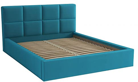 bonni Polsterbett Alaska 160x200cm Bett mit Lattenrost Doppelbett mit Bettkasten Bettgestell Holzbett Stauraumbett (Türkis)