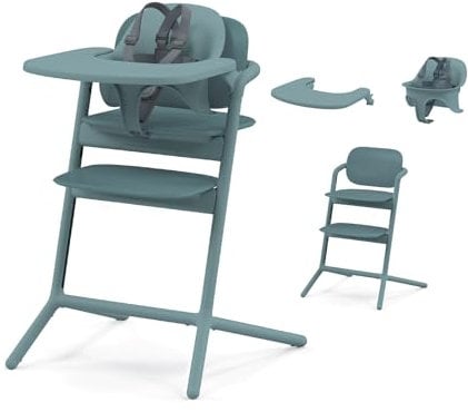 Cybex Lemo Hochstuhl mit modernem Design, einfache einhändige Tiefen- und Höhenverstellung, Kippschutz-Rollen und einfacher Montage, umbaubar zum Erwachsenenstuhl, Steinblau