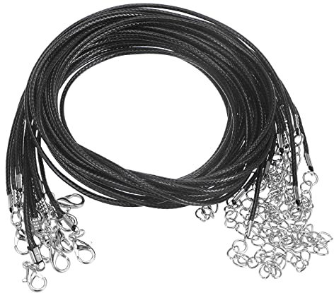 sourcing map 10pcs Waxed Necklace Cord Bulk, 23 Inches and 1.5mm Dia Necklace String Rope with Clasp for Pendants, Bracelets, Necklaces, Jewelry Making Beading Supplies, Black