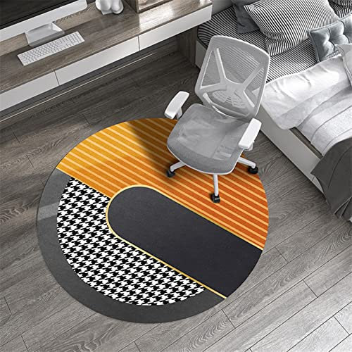 Heavyoff Round Office Chair Mat Chair Carpet for Hardwood Floor Computer Gaming Chair Mat Office Chair Mat for Tile Floor Floor Protector Rug, Orange Black, 120cm
