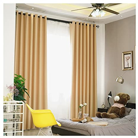 Aotiwe Vorhänge Blickdicht Gelb, Scheibengardine 2 Teilig Einfarbig Baumwolle Polyester 107X214cm