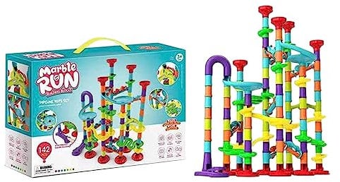 142 Stück Kugelbahn | Mehrfarbige Murmelbahn Marble Run Set | Murmelbahn Lernspielzeug Mit Bahnelementen Und Glasmurmeln | Marmor Race Run Labyrinth Konstruktionspielzeug Für Kinder Jungen Und Mädchen
