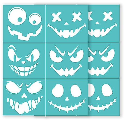 INFUNLY 2 Stück Halloween Selbstklebende Siebdruck-Schablonen 8.5x11(1) cm Wiederverwendbare Netz-Transfer-Halloween-Grimaze-Kürbis-Kreidepaste Farbschablonen Für DIY-Stoffmalerei Heimdekoration