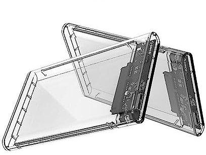 NTEK 2.5 Inch Hard Drive Enclosure | USB 3.0 to SATA 5gbps Transparent Hard Drive Caddy | Hard Disk Drive External Case Caddy | External Caddy HDD SSD | Tool Free External SSD Enclosure (TRANSPARENT)