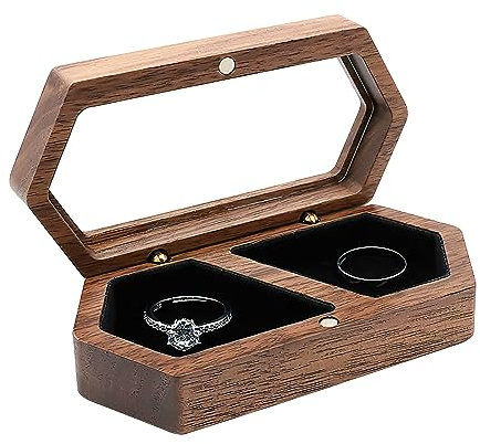 Walnuss Holz Ring Box, Ringbox Hochzeit Ringschatulle Ringschatulle Hochzeit Ring Box Wedding RingkäStchen für Hochzeit Samt Soft Interieur Halterung für Hochzeit Verlobung Heiratsantrag (Schwarz)