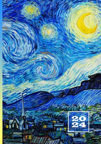 2024: A5 Wochenkalender mit Uhrzeit | 1 Woche auf 2 Seiten Terminplaner | Personal Zeiteinteilung Organizer | Terminkalender mit Zeit | Vincent Van Gogh Sternennacht