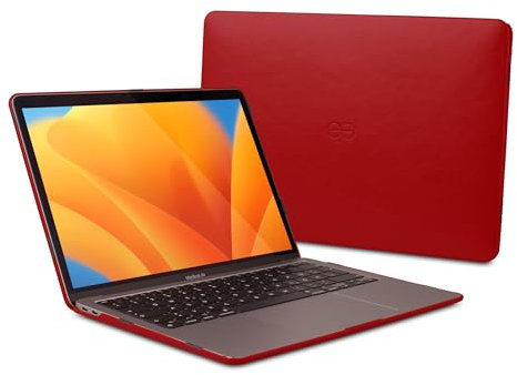 Dreem Euclid MacBook Air Case - 15-Inch Hard Laptop Cover for MacBook Air 2023 (M2), Luxurious Vegan Leather, Top and Bottom Shells for Protection, Slots for USB Ports [Red]