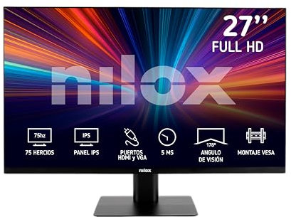 Nilox NXM27FHD11 Monitor Gaming FullHD 27 Pollici, Frequenza 75Hz, Tempo di Risposta 5ms, Ingressi HDMI e VGA, Monitor PC con Retroilluminazione LED e Angolo di Visione 178°