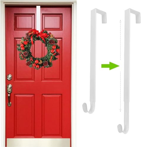Verstellbarer Kranzaufhänger für Haustür, Kranz-Türhänger, Haustür-Kranzhaken von 38,1 cm bis 63,5 cm, für Weihnachten, Halloween, Herbst, Haustürkranz, Dekorationen, Weiß