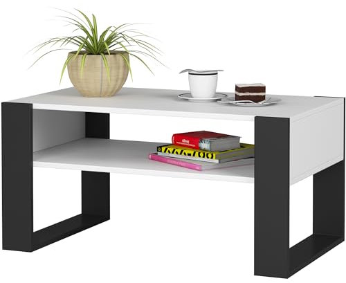 BDW - Couchtisch - Sofatisch mit offenem Regal, Ablage - Beistelltisch, Lowboard - Wohnzimmer, Salon - Modern - Stubentisch - Truhentisch - Holzwerkstoff - Fernsehtisch - MDF-Platte - Weiss