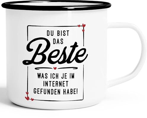 Moonworks® Emaille-Tasse Geschenk Liebe lustig Mann Frau Du bist das Beste was ich je im Internet gefunden habe emaille-weiß-schwarz standard
