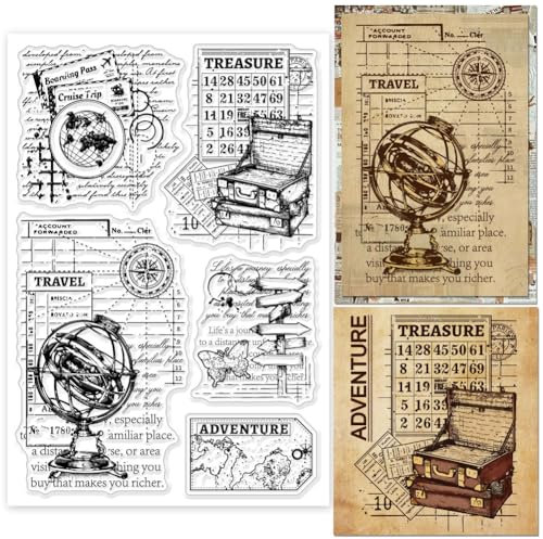 GLOBLELAND ReiseAbenteuerHintergrund Klare Stempel Für Karten Zeitplan Hintergrund Silikonstempel Siegel Transparente Stempel Für DIY Scrapbooking Fotoalbum Tagebuch Heimdekoration