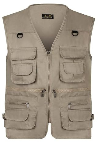 AOTORR Men’s Fishing Vest Casual Outdoor Work Safari Fishing Photo Cargo Vest Summer Jacket With Multi Pockets