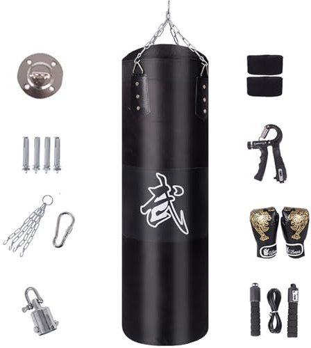 Boxsack Set Erwachsene, 15-in-1 Heavy Duty Hängend, 360° Drehbar Mit Dickerer Kette - Geeignet für Muay Thai Boxen und Sparring (Ungepolstert)