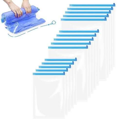 15 Pièces Sac Compression Voyage, Sac De Rangement Sous Vide Sans Aspirateur, Housses De Rangement Sous Vide Réutilisable, Sac Vetement Sous Vide Aspirateur Pour Les Voyages De Courte Durée