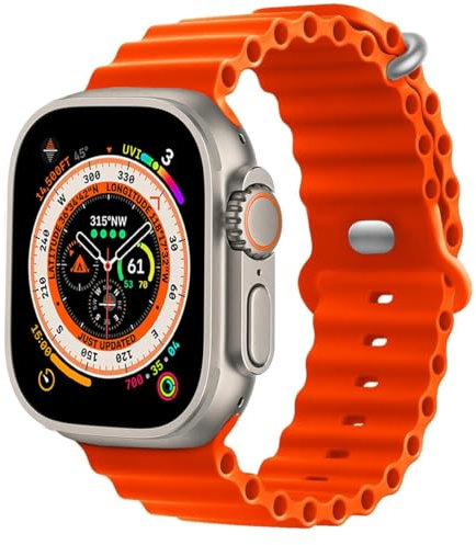 MroTech Bracelet de rechange en silicone Ocean compatible avec Apple Watch Ultra2/Ultra 49 mm, 45 mm, 44 mm, 42 mm, pour iWatch Série 9 8 7 6 5 4 3 2 1 SE SE2, 49/45/44 Orange