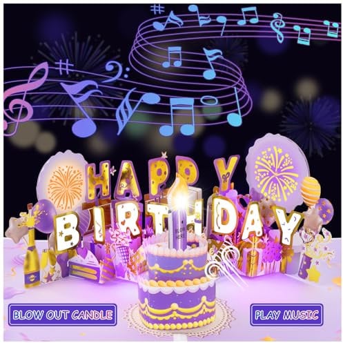 Musikalische 3D Pop Up Geburtstagskarten: Blowable Light Candle Cake Music Happy Birthday Card, DIY 1-99 Alter Premium Geburtstag Grußkarte Geschenk für Frauen, Männer, Papa, Mama