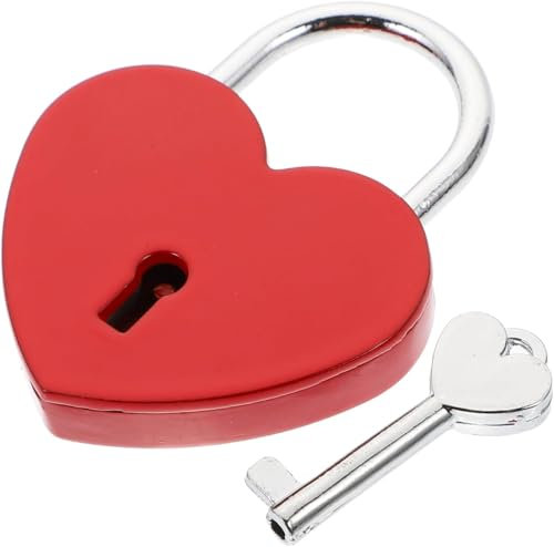 Cadenas décoratif avec clé en forme de cœur - Mini cadenas avec clé - Rouge - Cadenas d'amour - Cadenas en forme de cœur - Clôtures - Jardin - Casiers de salle de sport - Valise
