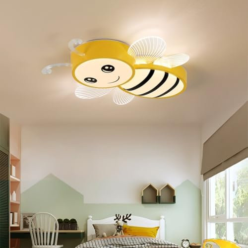 HEYUN LED Deckenleuchte Schlafzimmer Kinderlampe Leuchtende Biene Kinderleuchte Dekoleuchte Deckenlampe Für Kinder Stufenloses Dimmen Mit Fernbedienung Kinderzimmerlampe 60cm(Gelb)
