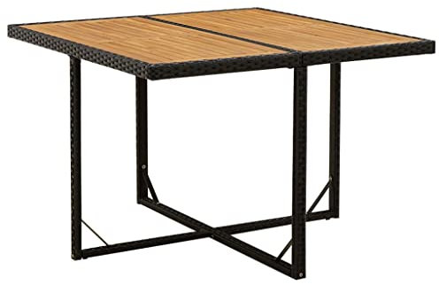 SDWEHO7 Gartentisch mit Holz-Tischplatte, PE Rattan Terrassentisch Balkontisch Wetterfest Garten Balkon Esstisch, Schwarz 109x107x74 cm