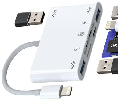 Adattatore Lightning Schede Lettore SD Micro SD Card Reader USB 3.0 (6 in 1)per Apple iPhone iPad Cavo OTG Memoria MacBook Fotocamera Macchina Fotografica TF Camera Esterna Chiavetta Memory Carte Jack