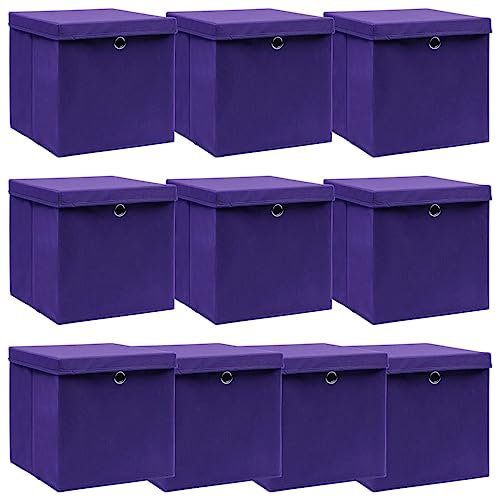 XGWKCNV Aufbewahrungsboxen mit Deckel, 10 Stück, lila, 32 x 32 x 32 cm, Stoffaufbewahrung und Organisation