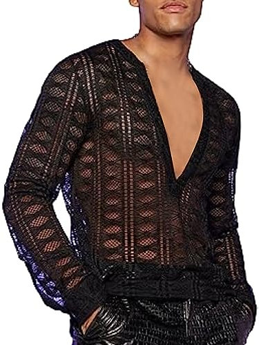 Chejarity Camiseta de Red Hombre Manche Longue Camisetas de Red Hombre Camiseta de Encaje Hombre Camiseta de Rejilla Hombre Deporte Camiseta Transparente Hombre Camiseta de Tirantes Malla para Hombre