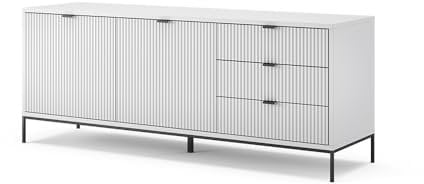 Vicco Meuble TV Eliza, Blanc, 150.1 x 60 cm avec 3 tiroirs, 2 Portes