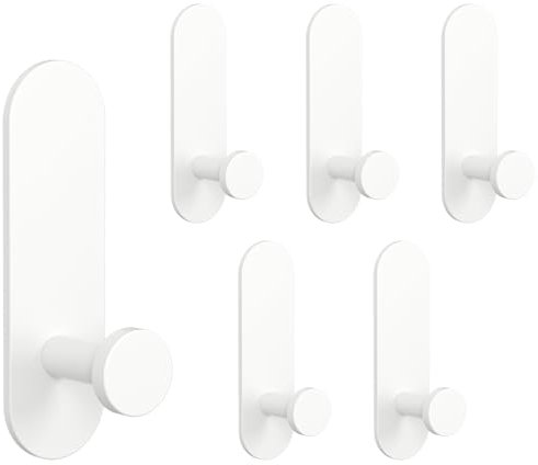Uoxira Ganchos Adhesivos para Pared 6 Piezas Gancho Adhesivo pared Colgadores Adhesivos Resistentes Gancho Adhesivo sin Taladrar Para Cocina Baño Oficina Colgador Toallas, Blanco