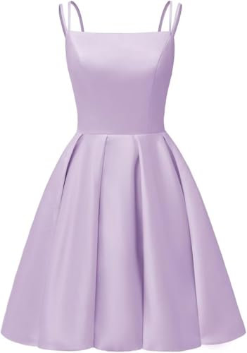YIANN Satin Lilac Prom Dresses Short 2024 for Teens Knee Length Bridesmaid Dress Spaghetti Strap Cocktail Gown UK20