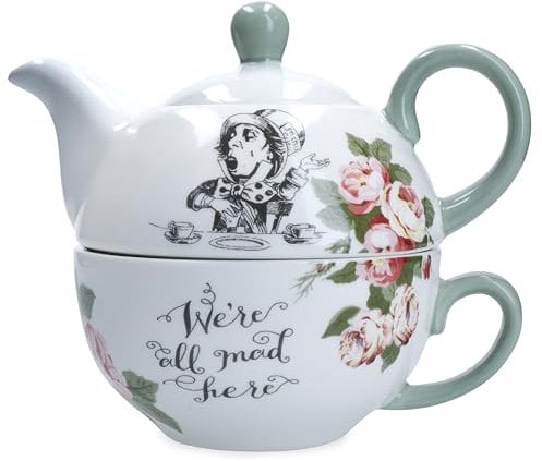 Mikasa and The V&A Tea for One Teapot and Cup Set, Bone China Tea Set for One, Alice in Wonderland Teaware Set, Dishwasher Safe & Gift Boxed