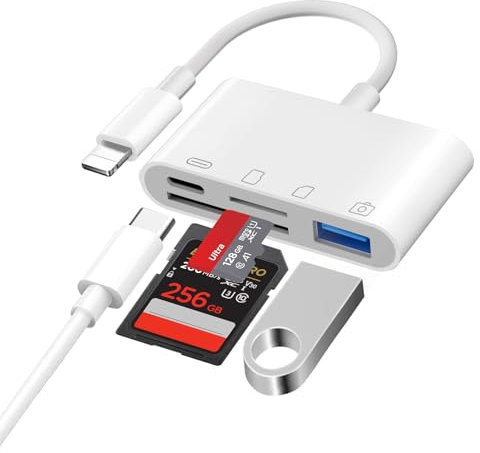 [Apple MFi-Zertifiziert] SD Kartenleser für iPhone iPad, 4 in 1 Speicherkartenleser für SD/TF/USB/Gleichzeitiges Aufladen, Kartenlese Kompatibel mit iPhone 14/13/12/11/X/8/7/iPad
