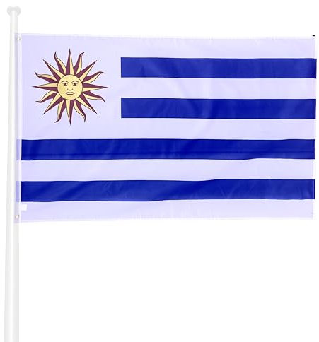 KliKil Bandera de Uruguay de gran tamaño 150x90cm con 2 ojales metálicos para montaje fácil, impresión duradera resistente a rayos UV y viento ligero - Bandera decorativa oficial de Uruguay