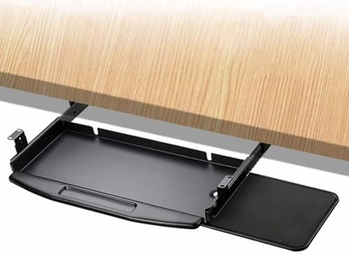 Adjustable Height Metal Slide Out Keyboard Tray Computer Desk Extender with Mouse Platform (Black)