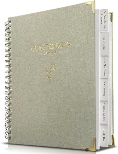 WeddingGiftsWedding Wedding Planner Book and Organizer for Bride - Elegant Linen Cover Wedding Planning Binder with Checklists,Pockets & Calendars,Perfect Engagement Gifts for Couples(Sage)