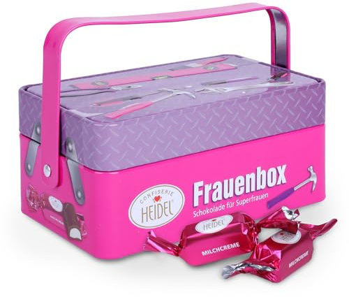 Heidel Frauenbox – Schokolade Pralinen im Werkzeug-Design – Frauengeschenke für Mama, Oma, Schwester, Partnerin oder Kollegin– Perfekt für Geburtstag, Muttertag & Dankeschön – Süßigkeiten mit cremiger