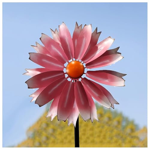 Hazomeu Windrad Metall 149cm Groß Magische WindmüHle Groß GartenwindmüHlen FüR Den AußEnbereich,Terrasse, Rasen,Pink