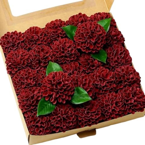 KASNLSAC Gefälschte Hortensie -Stängel lebendige künstliche Blütenblätter 25 Stcs Simulierte Hortensienblume mit langem Stiel für DIY -Blumensträuße Hochzeitsfeier Weinrot 25 STK