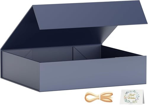 1 Pack Gift Boxes, 30 x 20 x 7.6 cm Gift Boxes for Presents with Lids Magnetic Closure Rectangle Collapsible for Groomsman Proposal Box, Wedding, Christmas, Halloween, Birthday Gift (Blue)