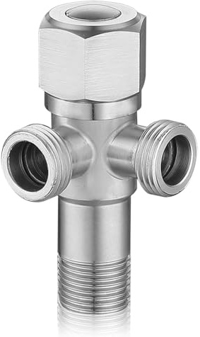 Eckventil 1/2 Zoll, Edelstahl Eckventil Waschbecken mit 2 Abgängen Wasseranschluss Universal Wasserventil für Wandgewinde 1/2
