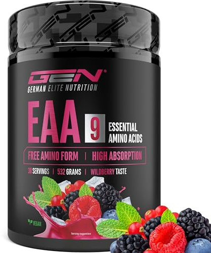 GEN GERMAN ELITE NUTRITION EAA Pulver - 532 g - 9 essentielle Aminosäuren | Wildberry, Human Code Formel, inkl. Histidin & BCAA, 10 g EAA pro Portion, laborgeprüft, vegan