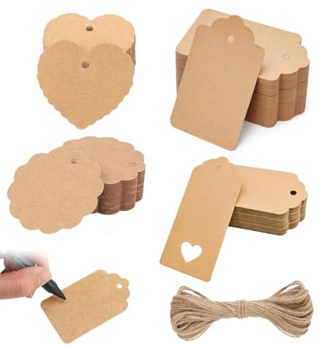 120 Stück Geschenkanhänger Etiketten, Kraftpapier Anhänger Runde Beschriften mit 30M Jute Schnur Blanko Geschenkanhänger für Hochzeit Geschenk Geburtstag Handmade(Braun)