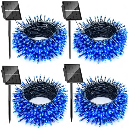 SOLARBABY Guirnaldas Luces Exterior Solar, 4 x 10M 100 LED Luces Navidad Exterior Solares 8 Modo,IP65 Impermeable Navidad Cadena de Luces Solares para Exteriores Jardín Del Arbol Xmas Decor, Azul